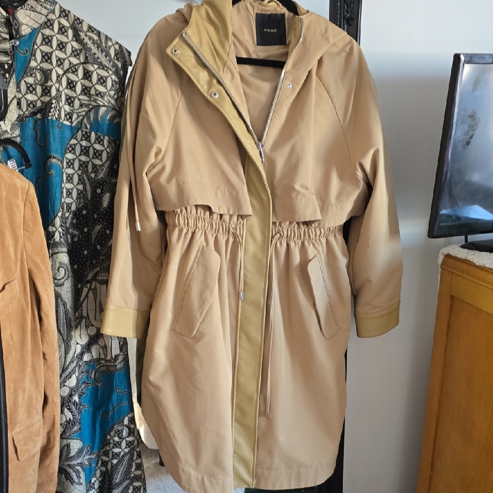 Pinko Tan Hooded Trench Coat NWOT